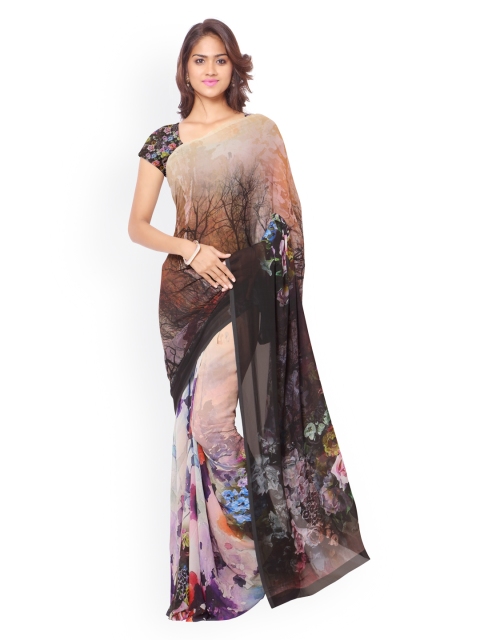 

Ligalz Beige & Black Chiffon Floral Print Saree