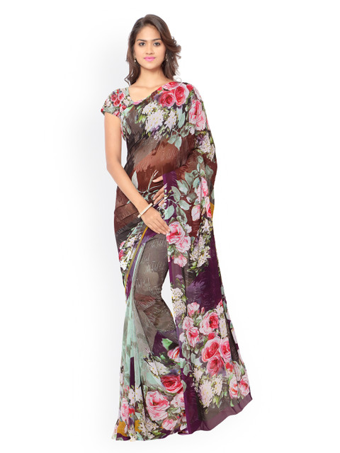 

Ligalz Multicoloured Chiffon Floral Print Saree, Multi