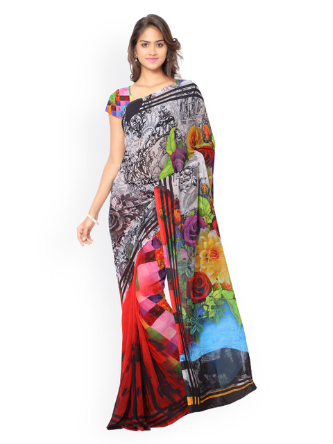 

Ligalz Multicoloured Chiffon Floral Print Saree, Multi