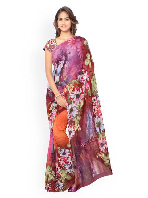 

Ligalz Multicoloured Chiffon Floral Print Saree, Multi