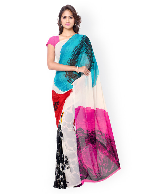 

Ligalz Multicoloured Georgette Printed Saree, White