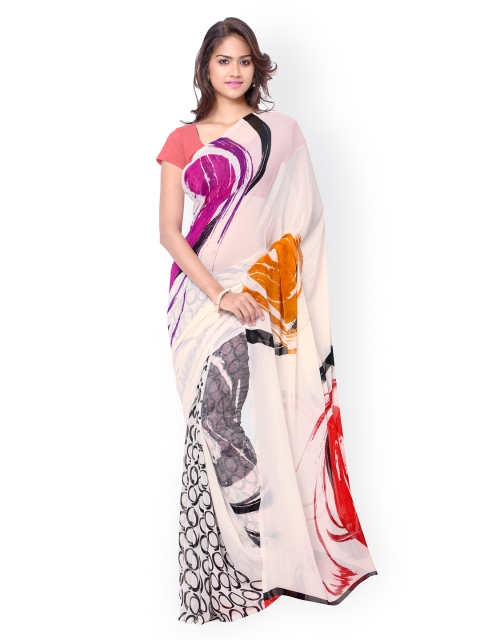 

Ligalz White Georgette Printed Saree