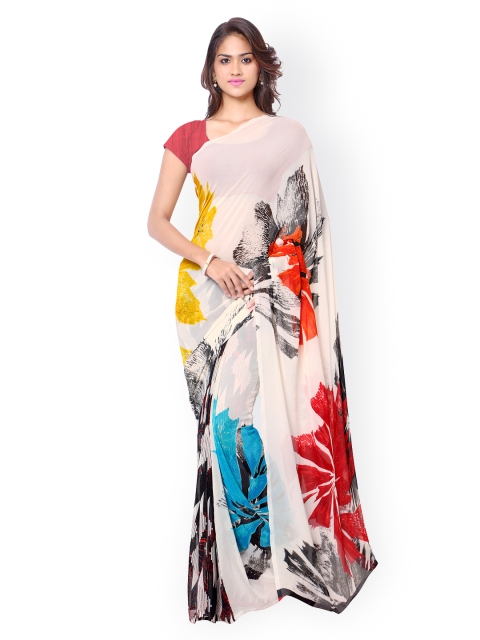 

Ligalz White Georgette Printed Saree