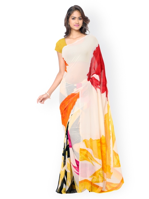 

Ligalz White Georgette Printed Saree