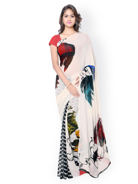 

Ligalz White Georgette Printed Saree
