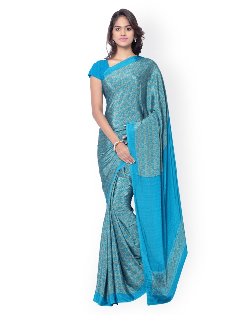 

Ligalz Turquoise Blue Crepe Silk Printed Saree