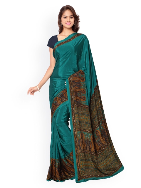 

Ligalz Teal Blue Crepe Silk Printed Saree