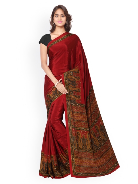 

Ligalz Maroon Crepe Silk Printed Saree