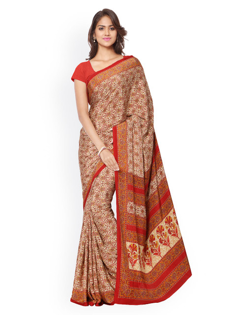 

Ligalz Beige Crepe Silk Floral Print Saree