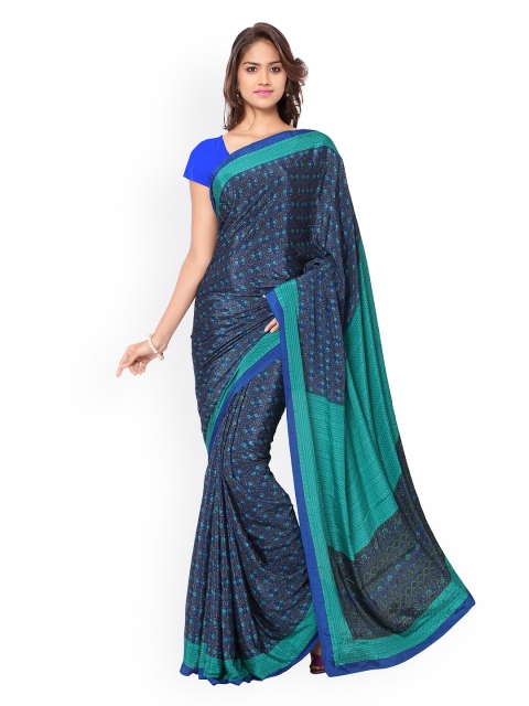 

Ligalz Blue Crepe Silk Floral Print Saree