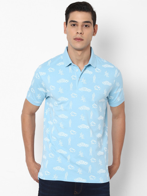 

SIMON CARTER LONDON Men Blue & White Printed Slim Fit Polo Collar T-shirt