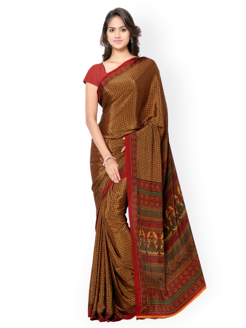 

Ligalz Brown Silk Crepe Printed Saree