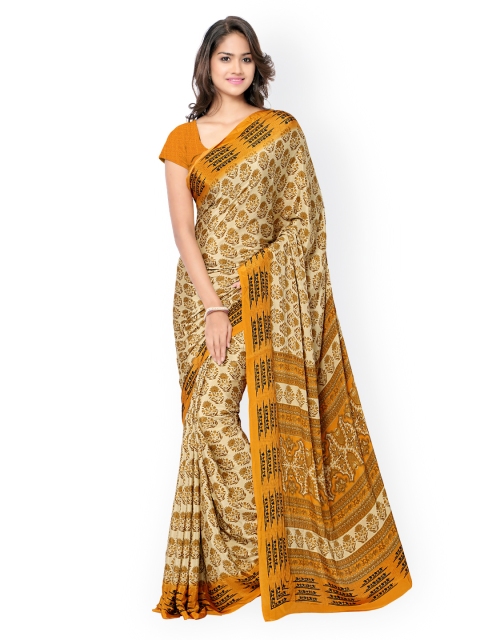 

Ligalz Beige Silk Crepe Printed Saree