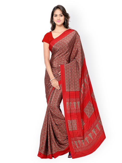 

Ligalz Red Silk Crepe Printed Saree
