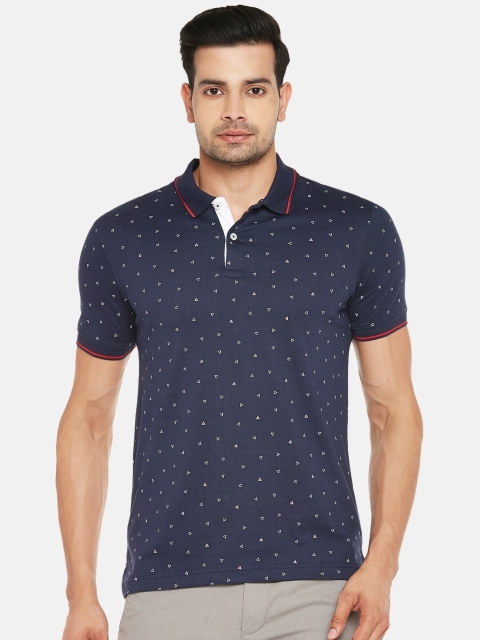 

BYFORD by Pantaloons Men Navy Blue Printed Polo Collar T-shirt