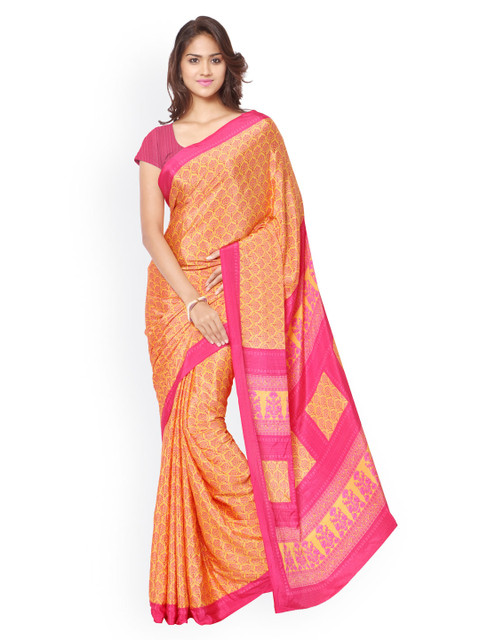 

Ligalz Orange Crepe Silk Printed Saree