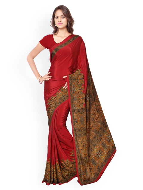 

Ligalz Maroon Crepe Silk Printed Saree