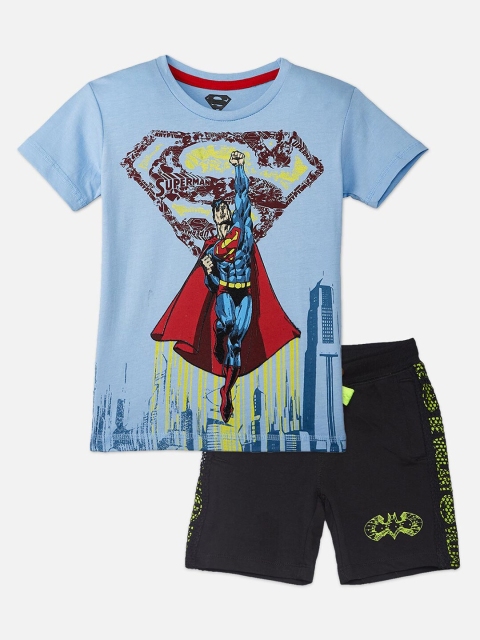 

Kids Ville Boys Blue & Black Superman Printed T-shirt with Shorts