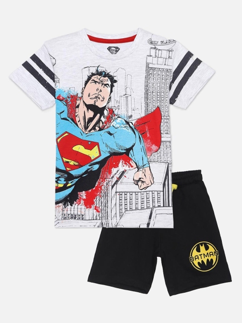 

Kids Ville Boys Black & Grey Melange Dc Comics Printed T-shirt with Shorts