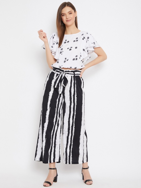 

Bitterlime Women White & Black Printed Top with Palazzos