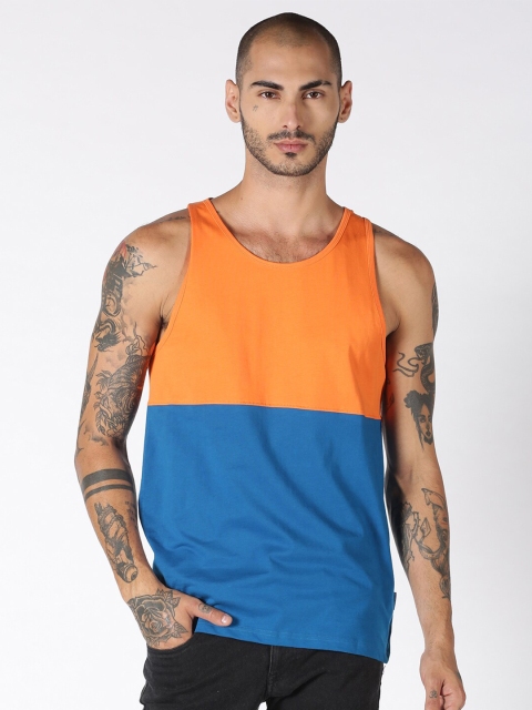 

Blue Saint Men Blue & Orange Colourblocked Round Neck T-shirt