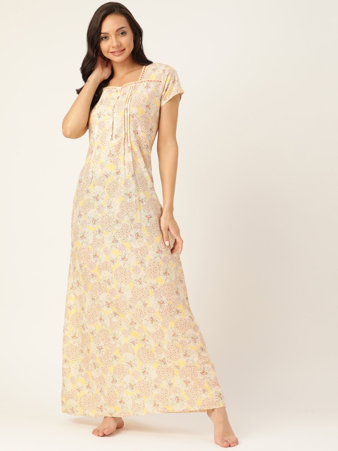 

Sweet Dreams Cream-Coloured & Pink Cotton Floral Print Maxi Nightdress