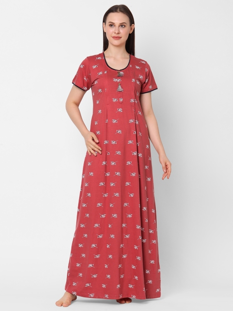 

Sweet Dreams Red & White Printed Maxi Nursing Nightdress