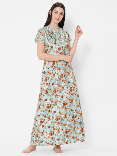 

Sweet Dreams Sea Green & Rust Orange Printed Maxi Nightdress
