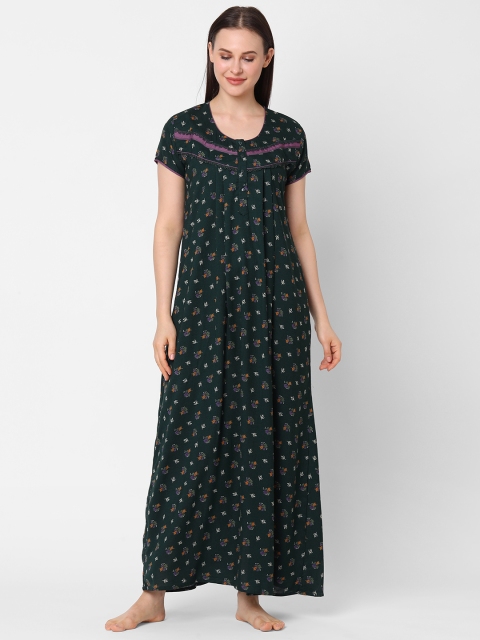

Sweet Dreams Teal Green & Off-White Floral Printed Maxi Nightdress