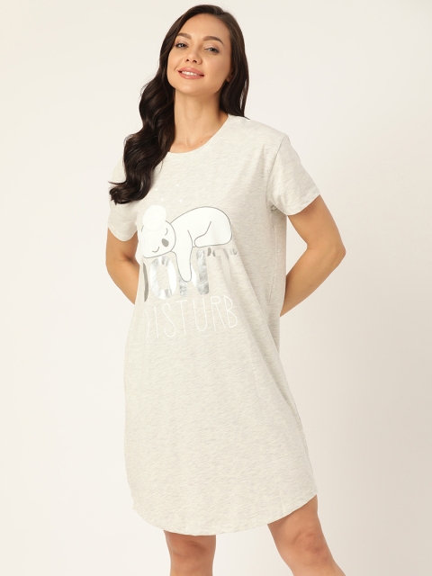 

Sweet Dreams Grey Melange & White Typography Print Cotton Nightdress