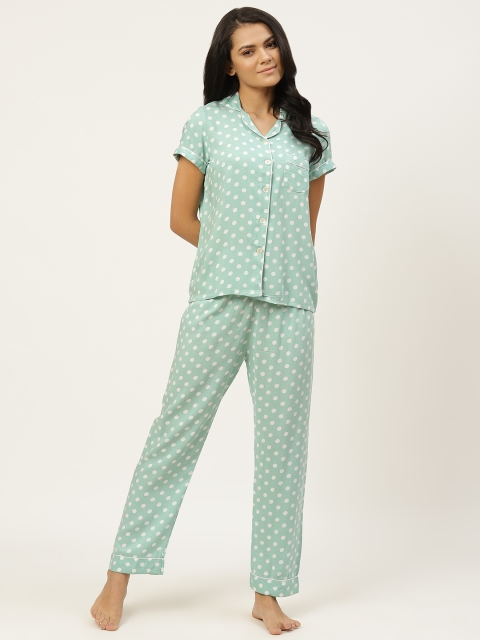 

Sweet Dreams Women Green & White Printed Nightsuit