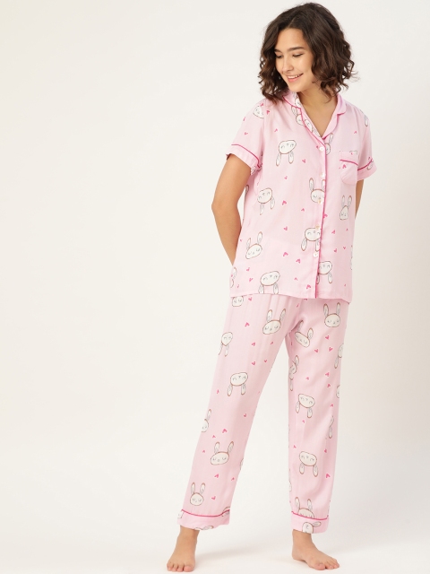 

Sweet Dreams Women Peach & Black Pure Cotton Printed Night suit