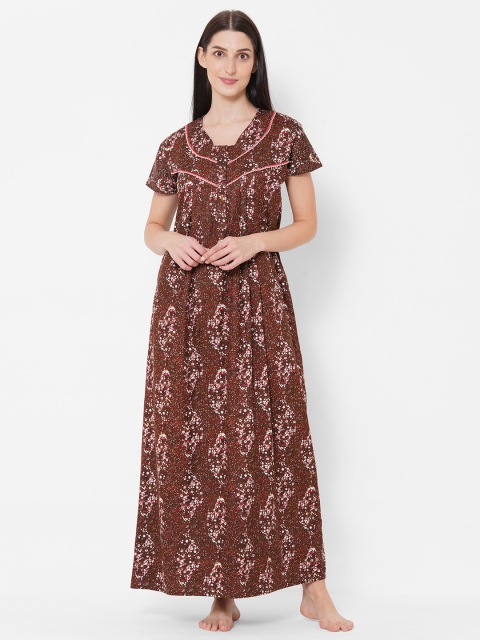 

Sweet Dreams Brown & Red Cotton Printed Maxi Nightdress