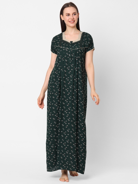 

Sweet Dreams Green & Red Printed Maxi Nightdress