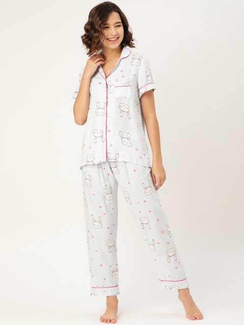 

Sweet Dreams Women Blue & Pink Pure Cotton Printed Night suit