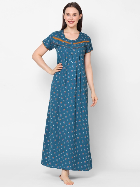 

Sweet Dreams Blue & Orange Floral Printed Maxi Nightdress