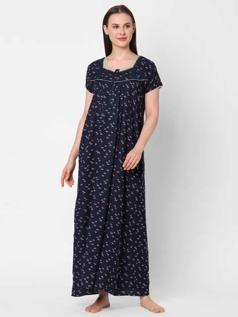 

Sweet Dreams Navy Blue & Red Printed Maxi Nightdress