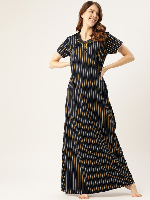 

Sweet Dreams Navy Blue & Yellow Striped Maxi Nightdress
