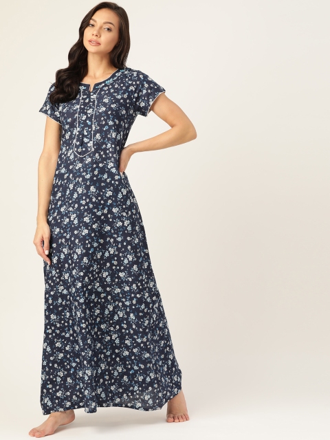 

Sweet Dreams Navy Blue & White Pure Cotton Printed Maxi Nightdress