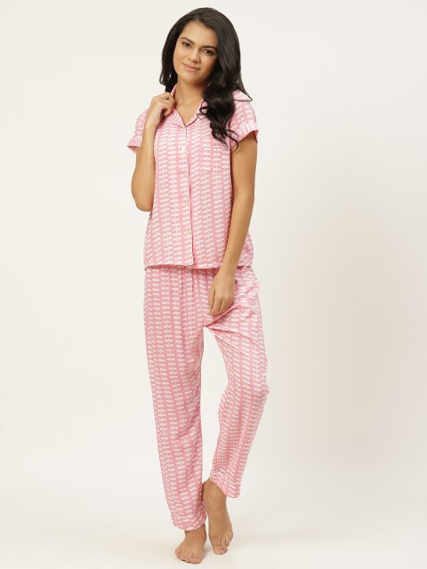 

Sweet Dreams Women Pink & White Printed Night suit