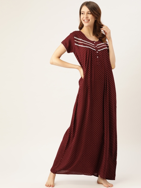 

Sweet Dreams Maroon & White Printed Maxi Nightdress