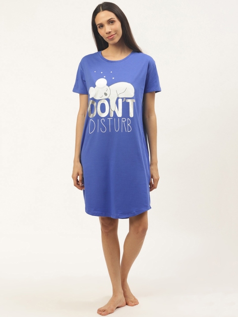 

Sweet Dreams Women Blue & White Printed Nightdress
