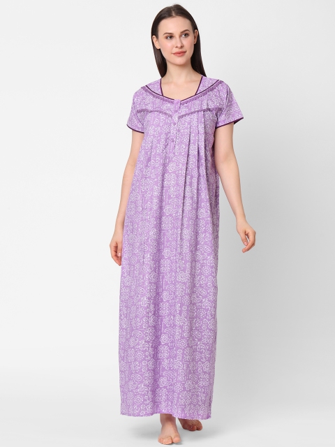 

Sweet Dreams Women Purple & White Printed Maxi Nightdress
