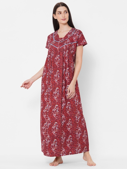 

Sweet Dreams Maroon & Blue Cotton Printed Maxi Nightdress