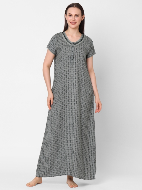 

Sweet Dreams Grey & Black Self-Design Maxi Nightdress