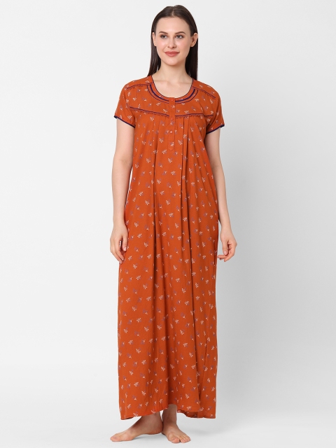 

Sweet Dreams Rust Orange & Off-White Floral Printed Maxi Nightdress