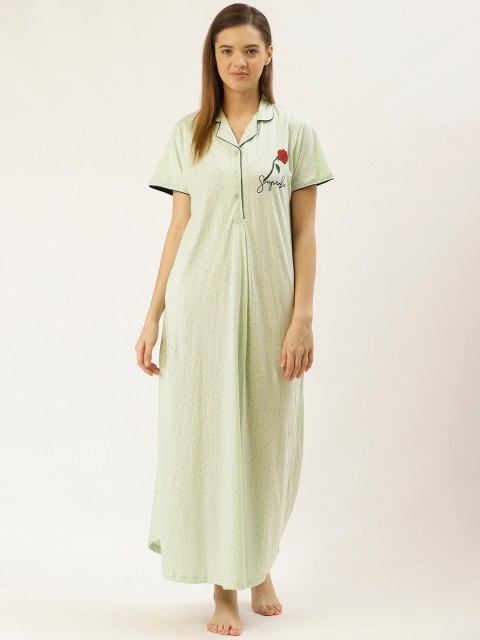 

Sweet Dreams Sea Green Cotton Printed Maxi Nightdress