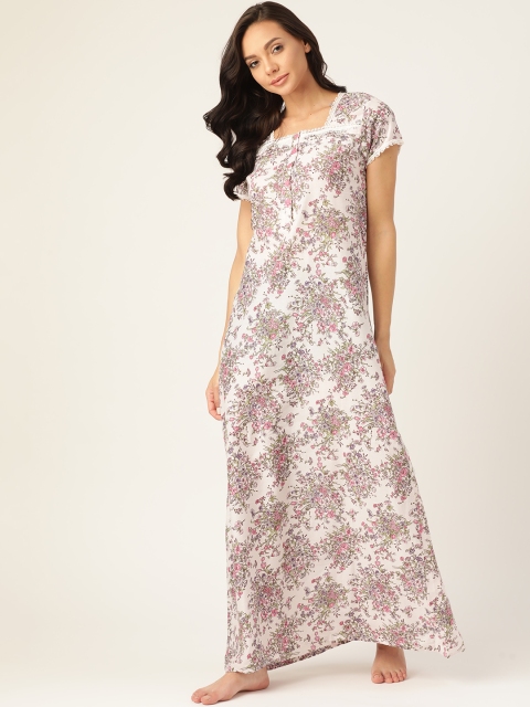 

Sweet Dreams White & Pink Pure Cotton Floral Printed Maxi Nightdress