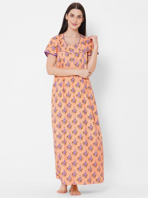 

Sweet Dreams Women Peach-Coloured & Purple Printed Maxi Nightdress