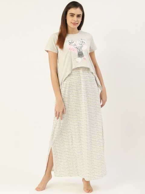 

Sweet Dreams Off White Printed Maxi Layered Nightdress